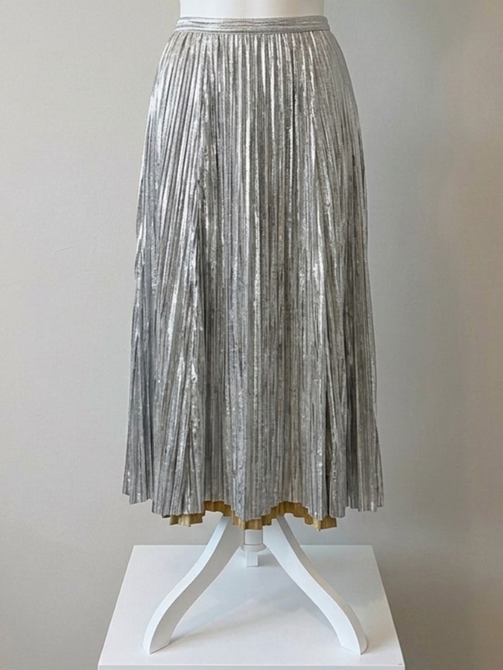 Anthropologie Maeve Pleated Metallic Midi Skirt, Size 0